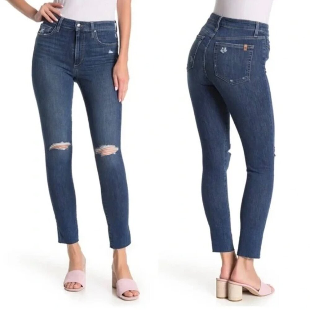 Joe’s Jeans Flawless Franklin High Rise Skinny Jeans 27 Blue Distressed Ankle NW